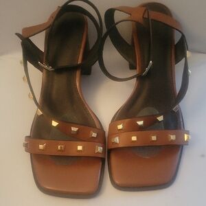 Elegant Tan and Black Studded Women's Sandals